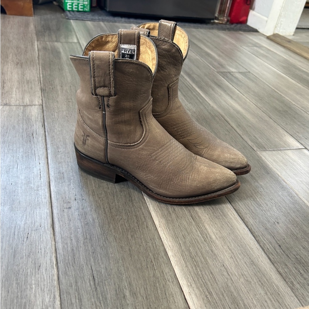 Frye Taupe Pointed-Toe Western Ankle Boots
